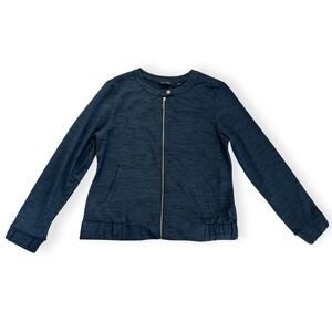 H‎ by Halston Women's Navy Heathered Knit Bomber Jacket Size XS
